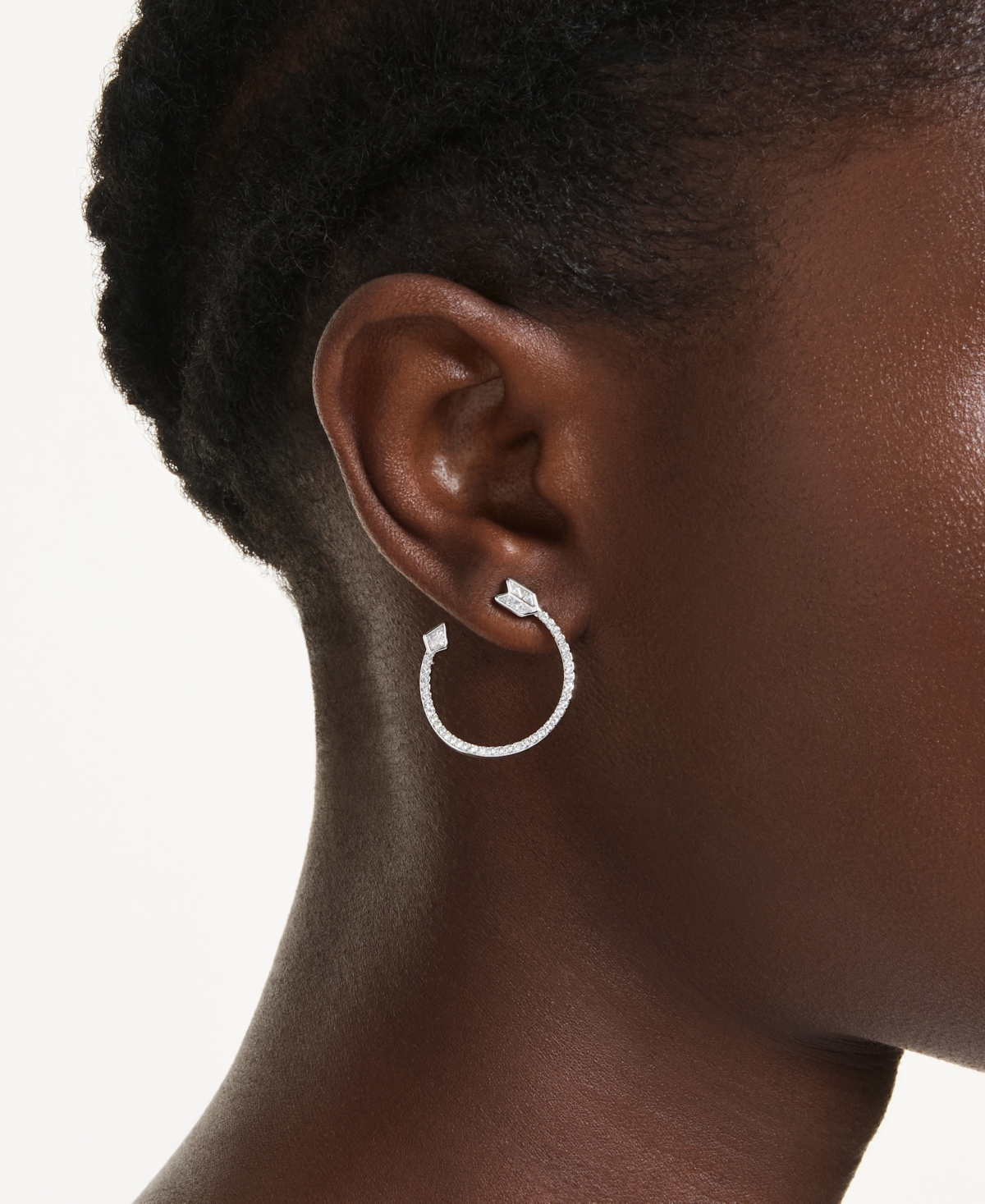 Swarovski Mixed Cuts, Arrow, White, Rhodium Plated Idyllia Hoop Earrings