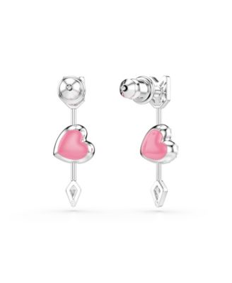 Mixed Cuts, Heart with Arrow, White, Rhodium Plated Idyllia Drop Earrings
