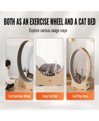 52 in Wooden Cat Running Wheel with Carpeted Runway in Natural Wood