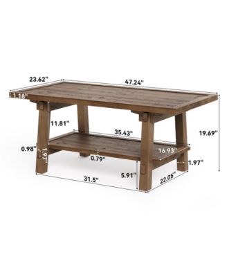 Solid Wood Coffee Table, 47-Inch Rustic Coffee Table for Living Room, 2-Tier Wood Farmhouse Rectangle Center Table with Storage