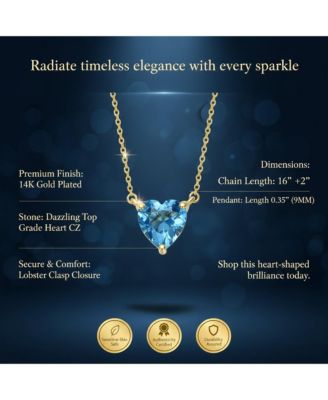 Radiant 14K Gold Plated Blue CZ Heart Pendant Necklace