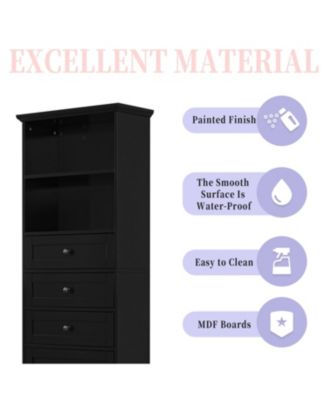 Bathroom Storage Cabinet, with 3 Drawers and Adjustable Shelves, Modern Cabinet