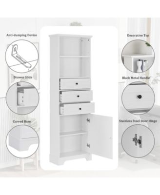 Bathroom Storage Cabinet, with 3 Drawers and Adjustable Shelves, Modern Cabinet