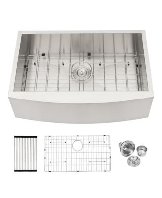 33x20x9 Inch Stainless Steel Farmhouse Apron Front Kitchen Sink 16 Gauge T304 Single Bowl With Dish Grid Drain Assembly Drying Rack