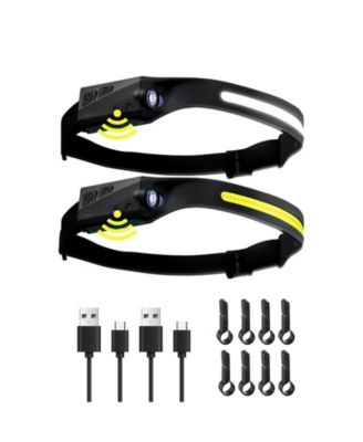 2-Pack Rechargeable LED Headlamp, 350 Lumens 230&deg; Wide Beam, 6 Modes, Motion Sensor, IPX4 Waterproof