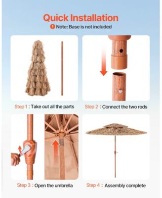 9 ft Tiki Patio Umbrella with Tilt, 2-Tier Thatched Hawaiian Style Beach Parasol with PP Thatch and 8 Metal Ribs