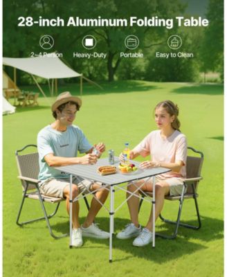 Compact Roll-Up Camping Table, Lightweight Aluminum with Carry Bag, Silver