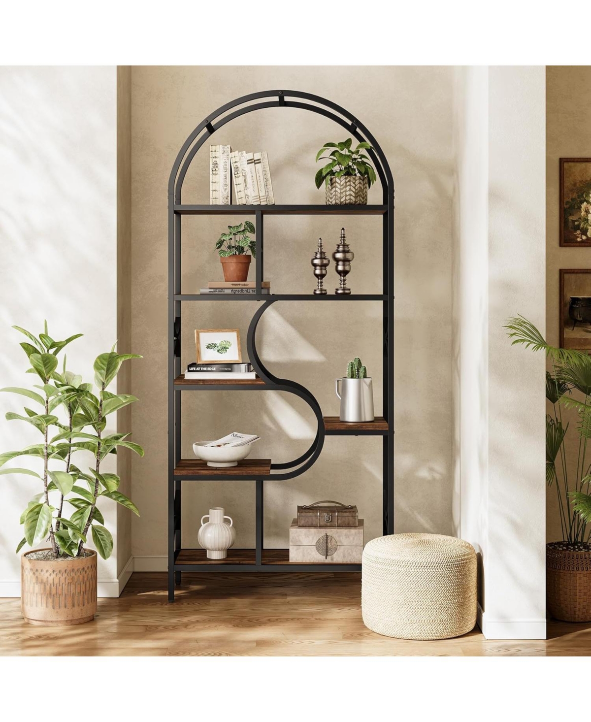 Tribesigns 6-Shelf Bookcase, 71" Industrial Arched Bookshelf, Farmhouse Freestanding Open Display Shelf, Tall Bookcase