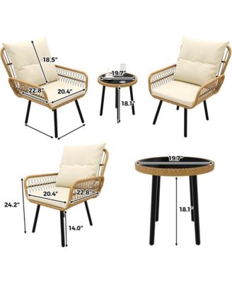 3 Piece Outdoor Wicker Patio Bistro Set, Rattan Conversation Set with Glass Top Coffee Table