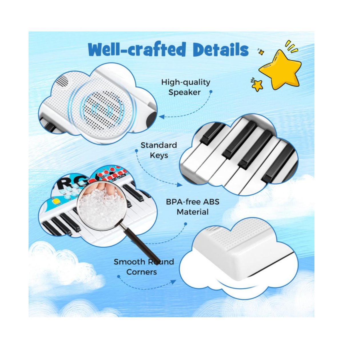 Hongge Kids Piano Keyboard with Microphone and Portable 49 Key Electric Music Toy