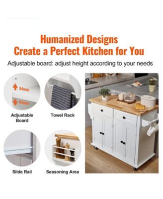 Kitchen Island Cart, 35.4" Rolling Storage Cart with Solid Wood Top, Drawer & Cabinet