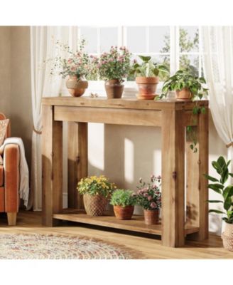 Solid Wood Console Table, Farmhouse 2-Tier Entryway Table, 43.3-Inch Narrow Sofa Table Behind The Couch