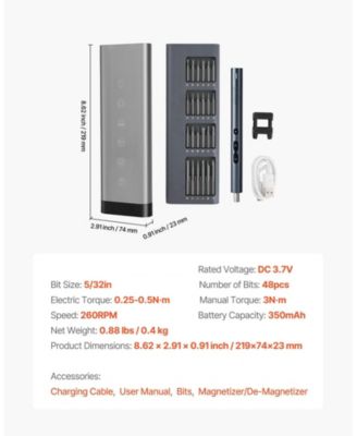 Mini Electric Precision Screwdriver Set with 48 Magnetic S2 Steel Bits, LED Light, Type-C Charging & Magnetic Storage Box
