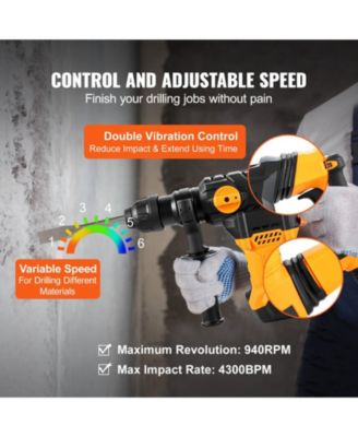 1-1/4" SDS-Plus Rotary Hammer Drill, 13 Amp Corded, Variable Speed, Vibration Control, Safety Clutch, Demolition Tool