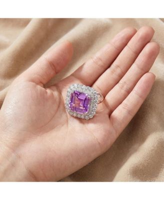Dazzling White Gold Plated Pink Ascher & Double Halo CZ Cocktail Ring
