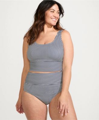 Women's Plus Size Tugless Midkini Top and High Waisted Bottom Swimsuit Set