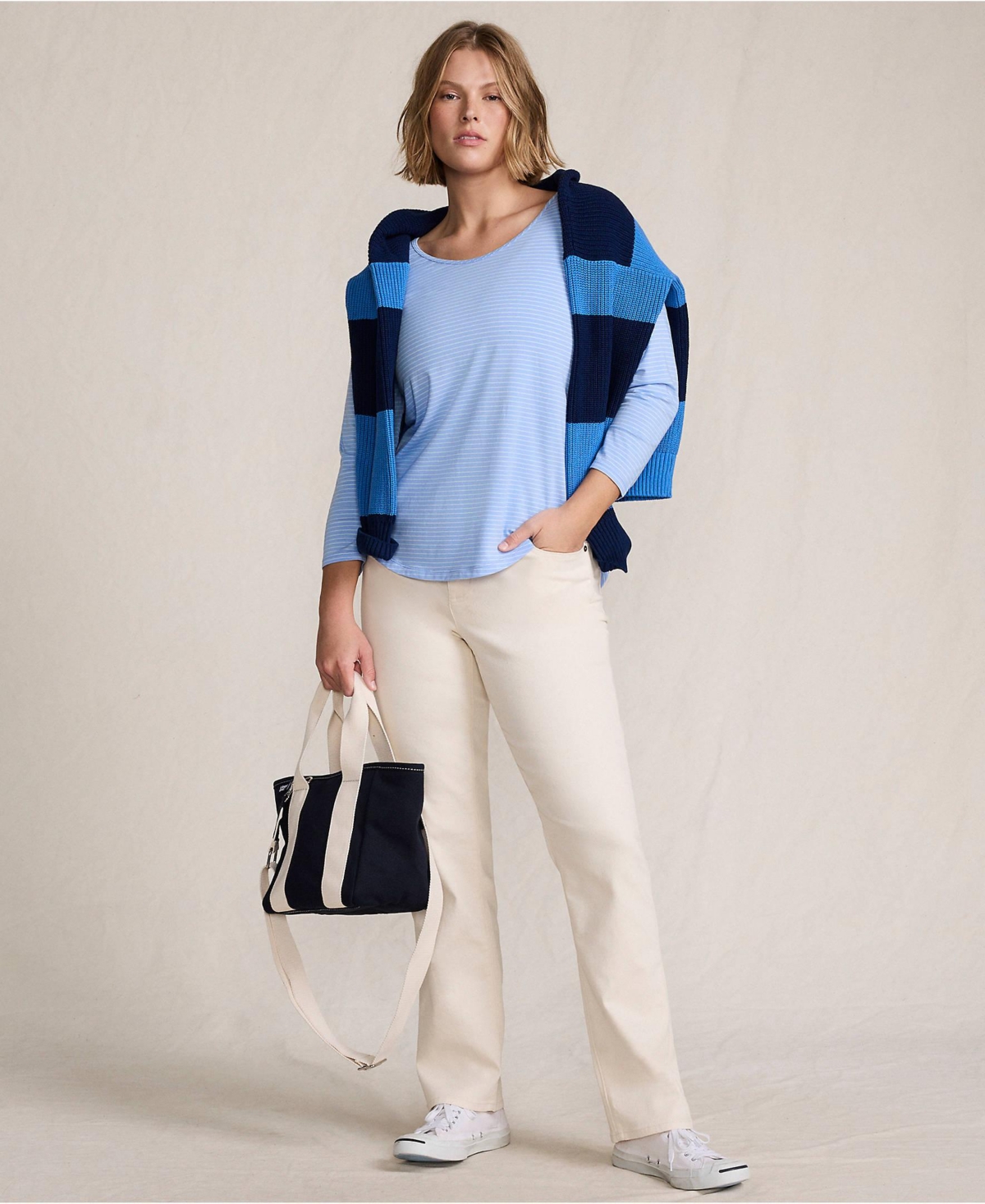 Lands' End Plus 3/4 Sleeve Lightweight Jersey Shirttail Tee