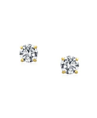 Classic Delicate .025CT Round Solitaire Cubic Zirconia Tiny 3MM CZ 14K Yellow Gold Stud Earrings