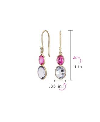 Classic 10K Gold Faceted  Bezel Set Oval Purple Amethyst & Pink Sapphire Drop Earrings