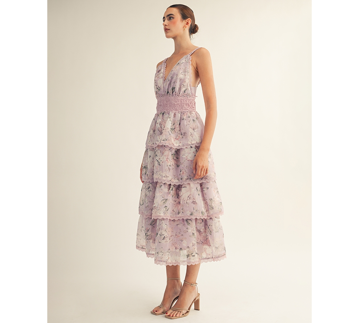 Arose Studio, Inc Women's Sylvie Floral Tiered Trim Midi Dress