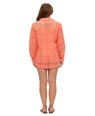 Women's Eyelet Openwork Dot Long-Sleeve Beach Shirt