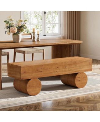 Solid Wood Dining Bench, 59” Farmhouse Indoor Long Kitchen Table Bench with Thickened Seat & Cylindrical Legs