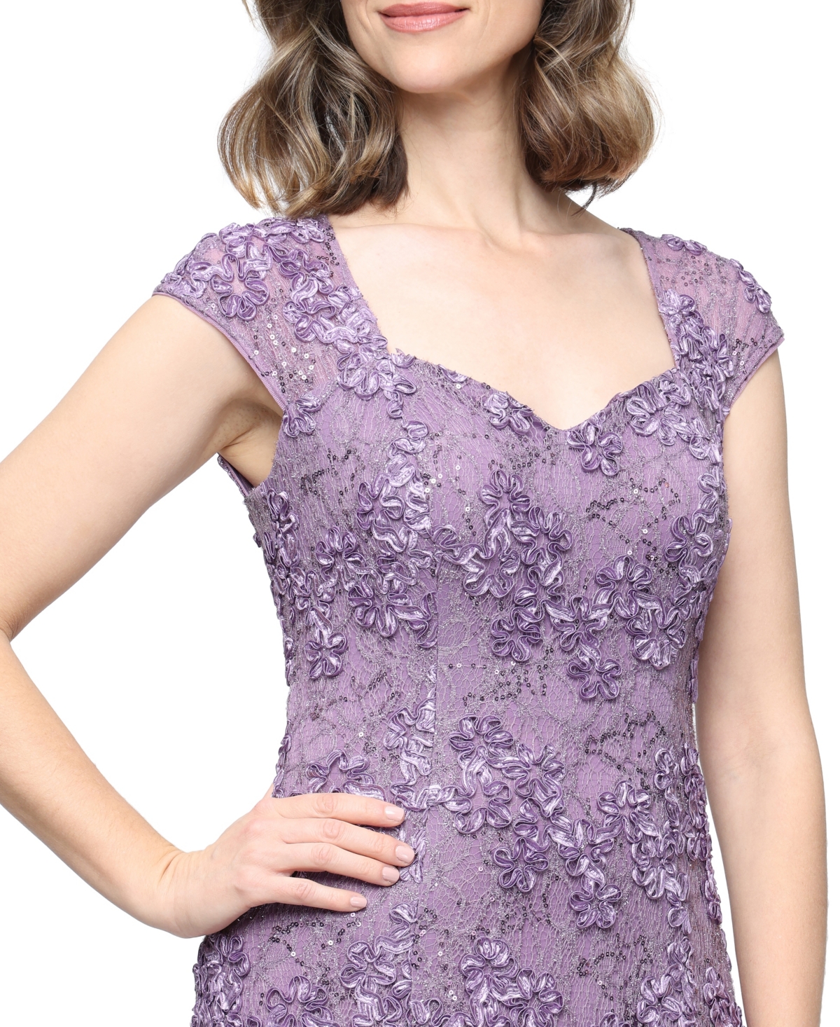 Alex Evenings Women's Sweetheart-Neck Lace Sequin Soutache Dress
