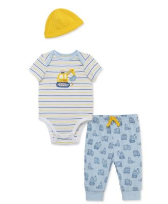 Baby Boys' Construction Short-Sleeve Bodysuit, Pants & Hat, 3-Piece Set