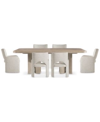 Loggia 7-Pc. Wood Rectangle Table and Upholstered Arm Chairs Dining Set