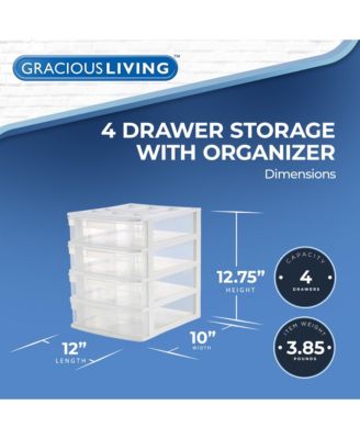 4 Drawer Desktop Countertop Storage with Organizer Lid, White