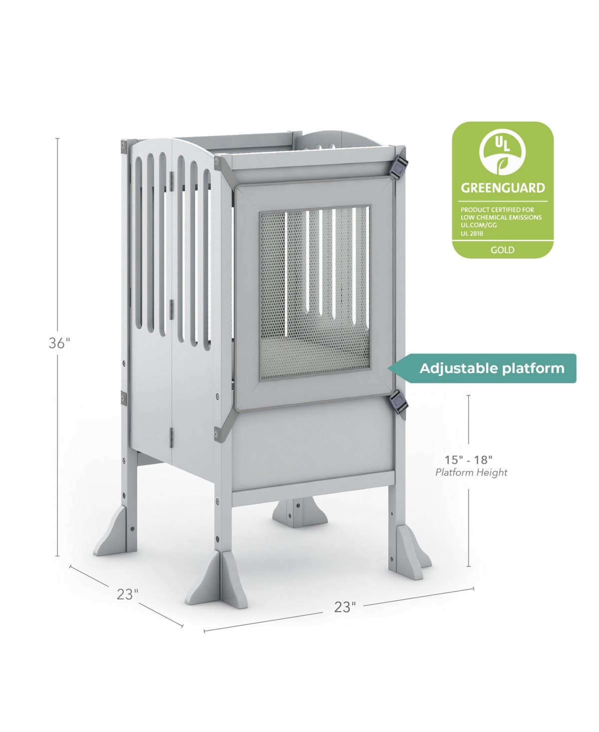 Guidecraft Contemporary Kitchen Helper Step Stool - Walnut: Kids' Adjustable, Foldable Wooden Learning Toddler Tower with Non-Slip Mat