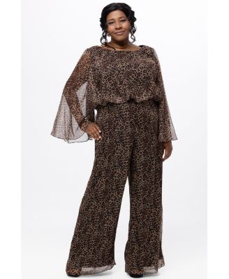 Women's Scoop Neck Wide Leg Animal Print Jumpsuit