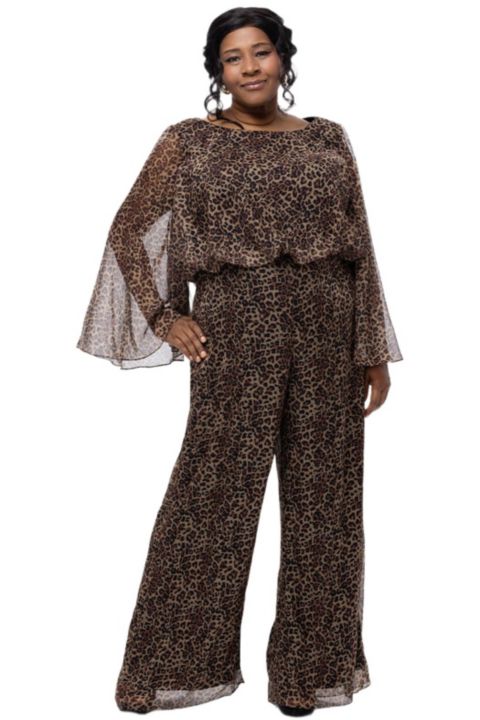 Женский комбинезон Celebrations by Sydney's Closet Scoop Neck Wide Leg Animal Print Jumpsuit, цвет: С принтом
