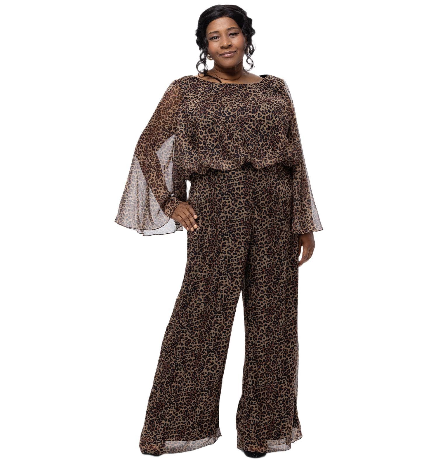 Women's Scoop Neck Wide Leg Animal Print Jumpsuit
