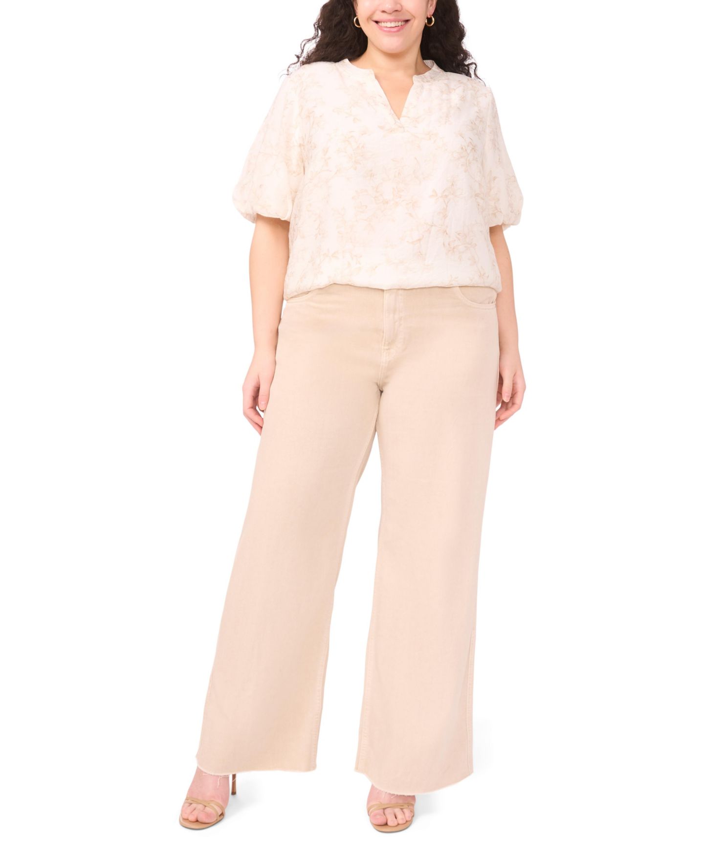 Женский топ Vince Camuto Plus Size V-Neck Short-Sleeve Top, цвет: Верблюжий — фото 2