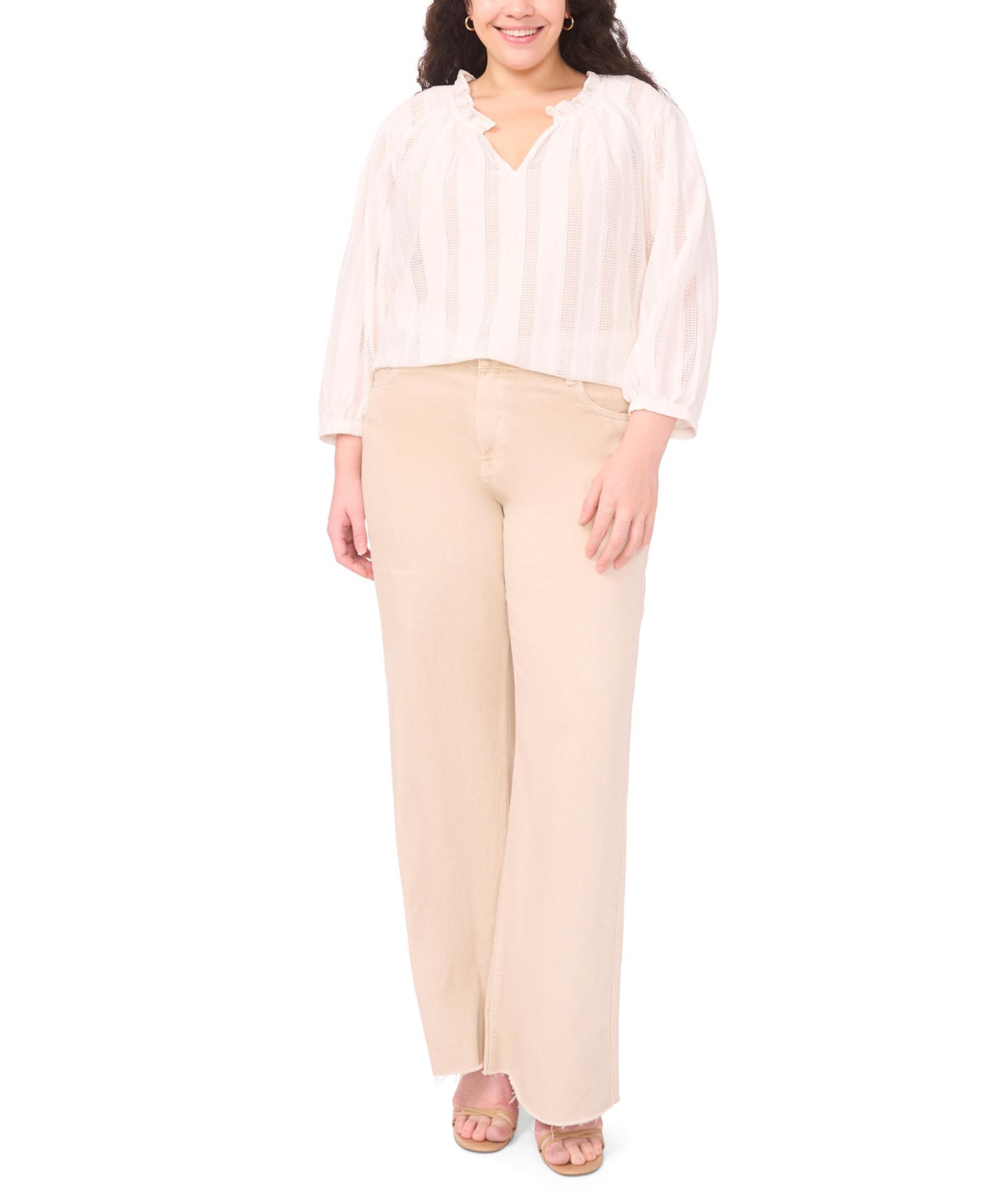Plus Size Split Neck Peasant Blouse