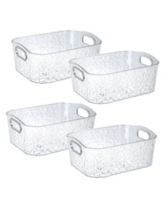 Home 4 Pack Clear Storage Bins with Silver Handles, Container Bins for Organizing - Bathroom, Kitchen, Pantry, Closet, Vanity