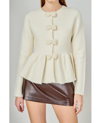 Women's Bow Trim Flared Cardigan
