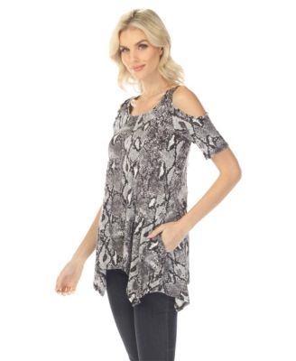 Women's Cold Shoulder Snake Print Swing Top