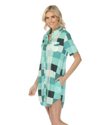 Women's Short Sleeve Plaid Button-Down Shirt Dress