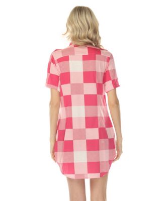 Women's Short Sleeve Plaid Button-Down Shirt Dress