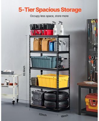 5-Tier Garage Storage Shelves, 16"D x 32"W x 62.8"H, 2000 lb Capacity, Adjustable Metal Utility Shelving Rack