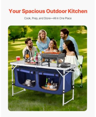Camping Kitchen Table – Folding Aluminum Cook Station with Storage & Adjustable Heights
