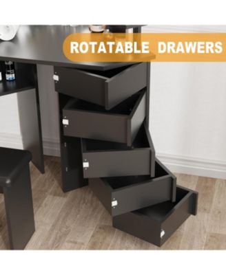 Farmhouse Vanity Desk with Mirror and Lights,Modern Makeup Vanity with Charging Station