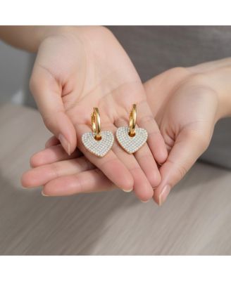 Dazzling 14K Gold Plated Heart Dangle Infinity Hoop Earrings