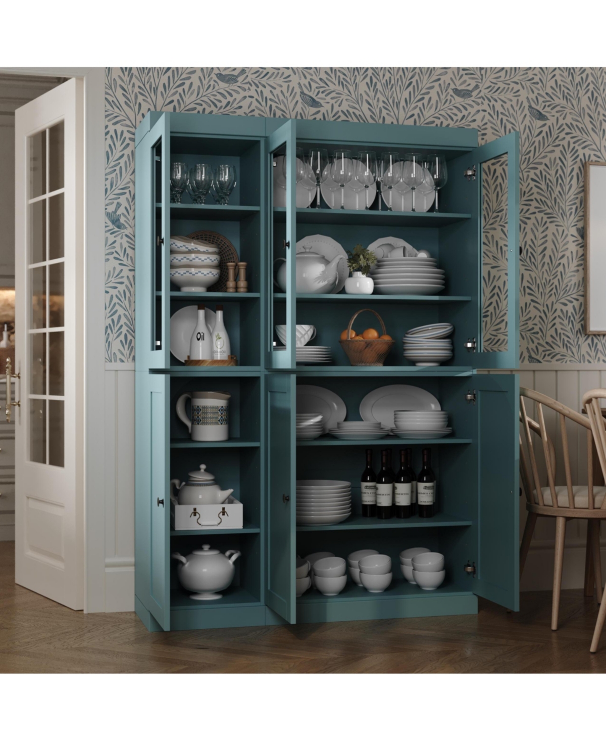 Palace Imports 100% Solid Wood 48.5" Pantry China Cabinet with Clear Glass, Shaker Doors & Adjustable Shelves