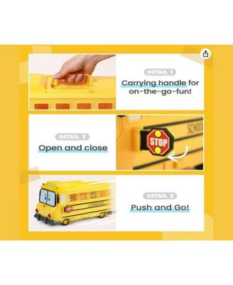 School B Carrying Case – 2-in-1 School Bus & Die-Cast Vehicle Storage for Kids (Die-cast Cars Not Included)