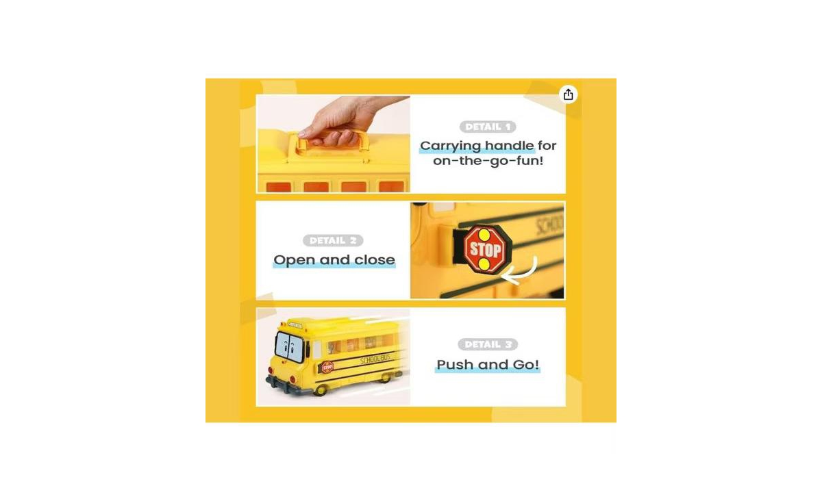 Robocar Poli School B Carrying Case – 2-in-1 School Bus & Die-Cast Vehicle Storage for Kids (Die-cast Cars Not Included)