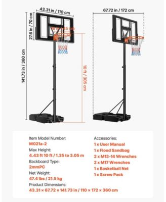 Portable Basketball Hoop, 4.4–10 ft Height Adjustable Stand, Built-In Rolling Wheels, Adjustable Goal System