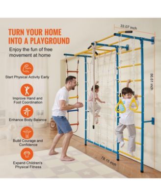 7-in-1 Indoor Jungle Gym w/ Ladder, Pull-Up Bar, Rope & Rings